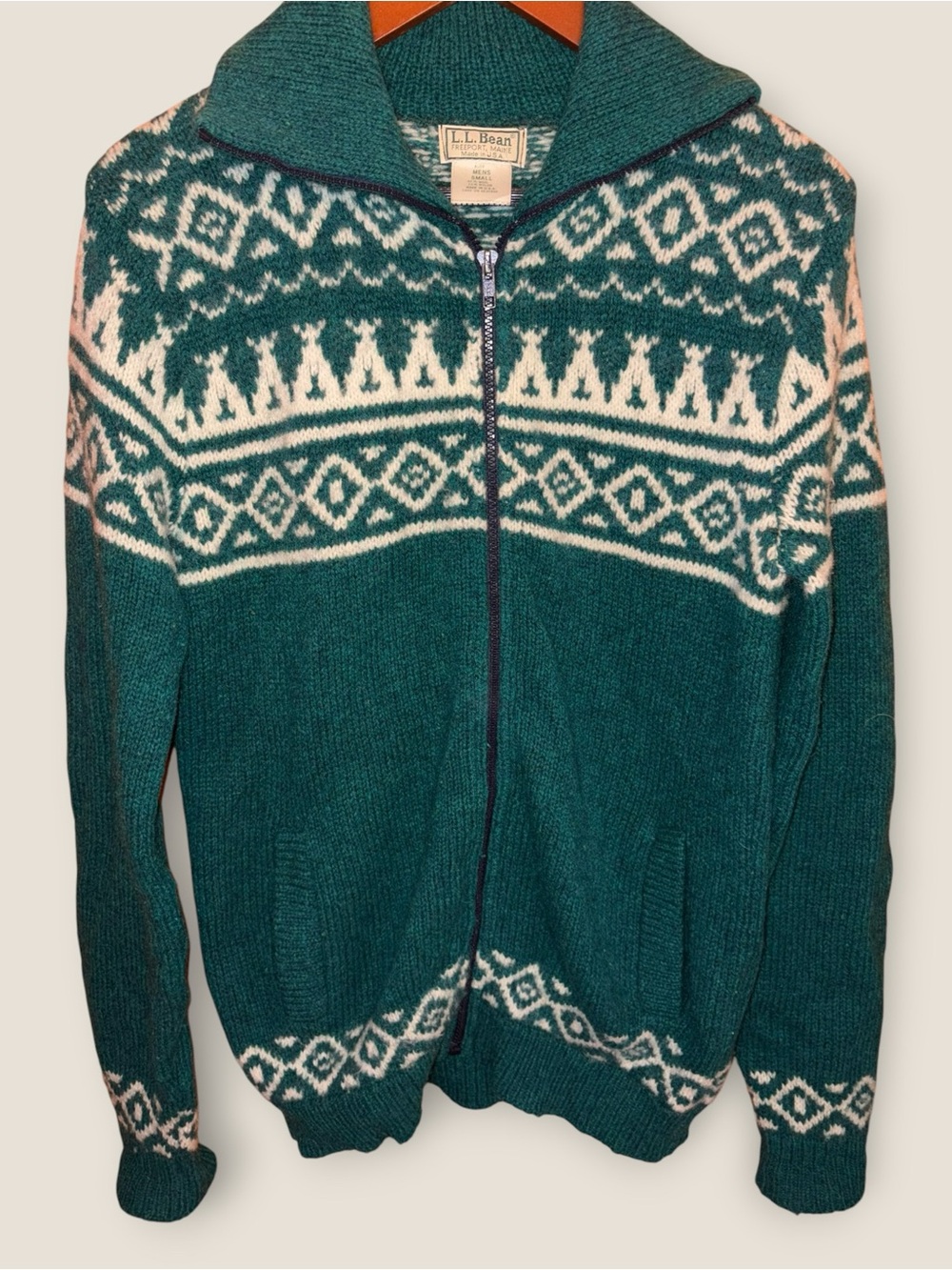 Vintage Cottagecore 80/90s Wool L.L. Bean Teal and Cream Fair Isle Sweater